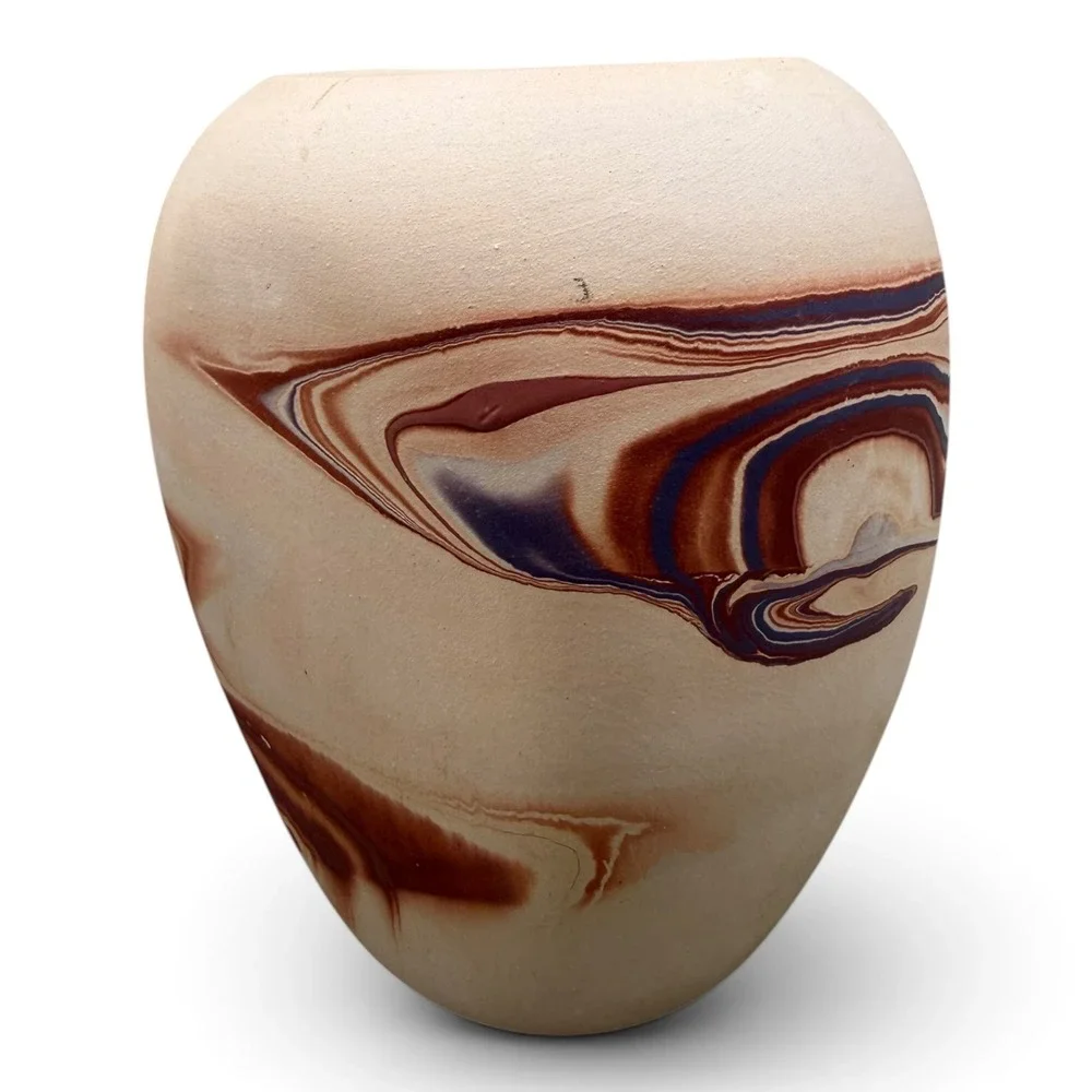 Handmade Marbled Clay Vase Earth Tone Swirl Southwestern Pottery Vessel